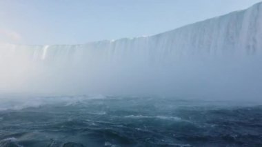 Niagara Falls. View on Horseshoe Falls from boat in time of Voyage to the Falls Boat Tour.