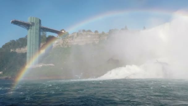 Niagara Falls Rainbow American Falls Rocks Niagara Falls Observation Tower — 图库视频影像