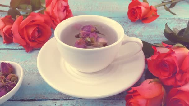 White Cap Tea Fragrant Dried Rose Buds Fresh Rose Flowers — Wideo stockowe