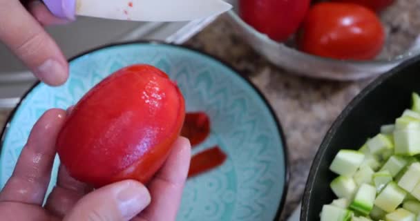 Peeling Skins Red Tomatoes — Stock video