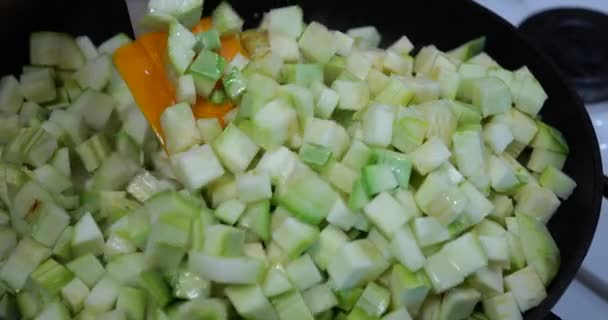 Cooking Slices Zucchini Pan — Vídeos de Stock