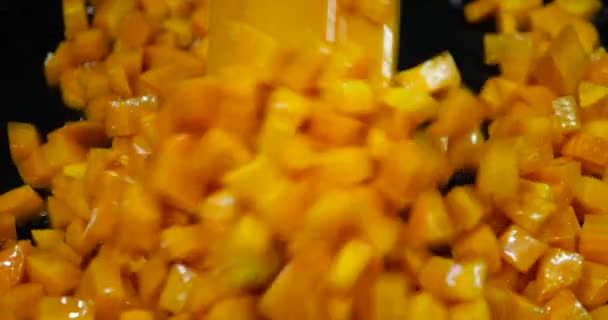 Pieces Carrots Fried Pan — Wideo stockowe