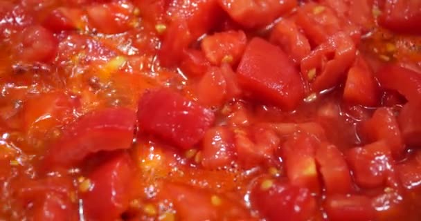 Pieces Tomatoes Fried Pan — Vídeos de Stock