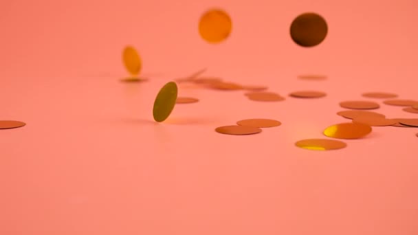 Falling Confetti Peach Pink Background Slow Motion — Stok Video