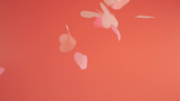 Falling Confetti Peach Pink Background Slow Motion — Video Stock