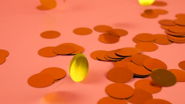 Falling Confetti Peach Pink Background Slow Motion — Vídeo de Stock
