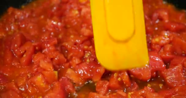 Pieces Tomatoes Fried Pan — Wideo stockowe