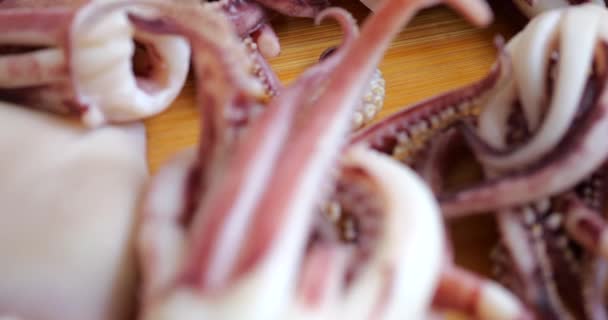 Tentacles Carcass Boiled Squid Cutting Board — Vídeos de Stock