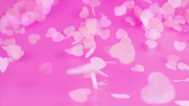 Flying Confetti Pink Background Slow Motion — 图库视频影像
