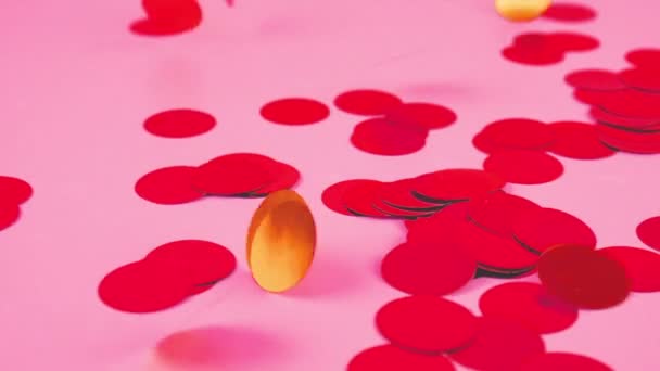Falling Confetti Pink Background Slow Motion — Vídeo de Stock