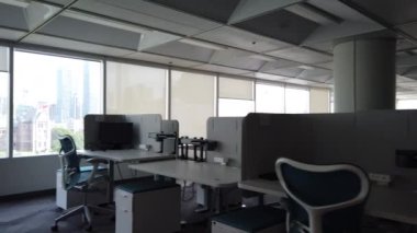 Interior elements of a modern office building and beautiful panoramic view on downtown Toronto from office windows. University of Toronto, Toronto, Ontario, Canada