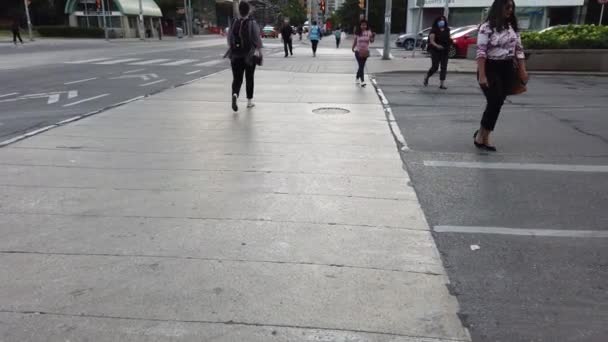 Streets Cars Pedestrian Crossing Downtown Toronto Ontario Canada — Vídeo de stock