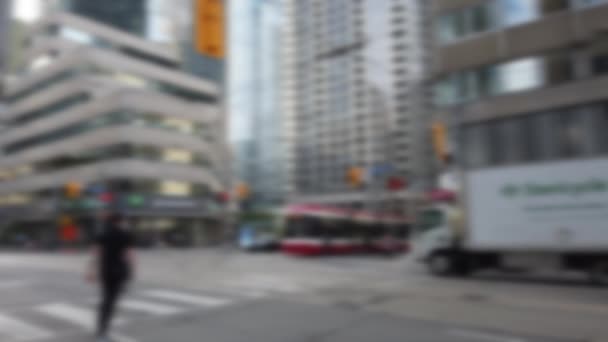 Modern Trams Skyscrapers Streets Pedestrian Crossing Downtown Toronto Ontario Canada — Stok video