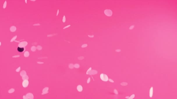 Falling Confetti Pink Background Slow Motion — Stockvideo