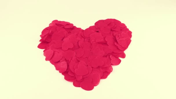 Heart Shaped Confetti Flies Wind Slow Motion — 图库视频影像