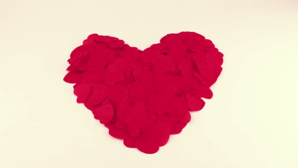 Heart Shaped Confetti Flies Wind Slow Motion — Vídeo de Stock