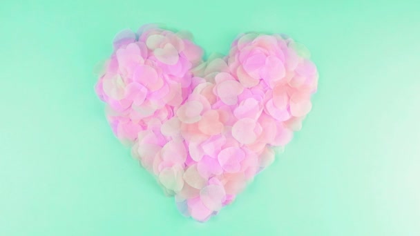 Heart Shaped Confetti Flies Wind Slow Motion — Vídeos de Stock
