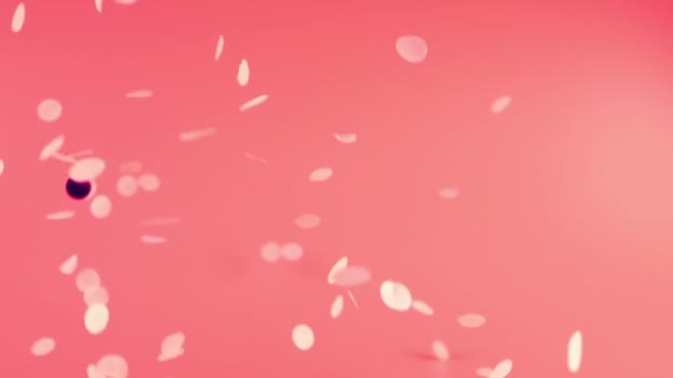 Falling Confetti Pink Background Slow Motion — Stockvideo