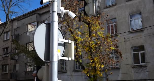 Road Signs Traffic Lights Street Old European City — Stock Video