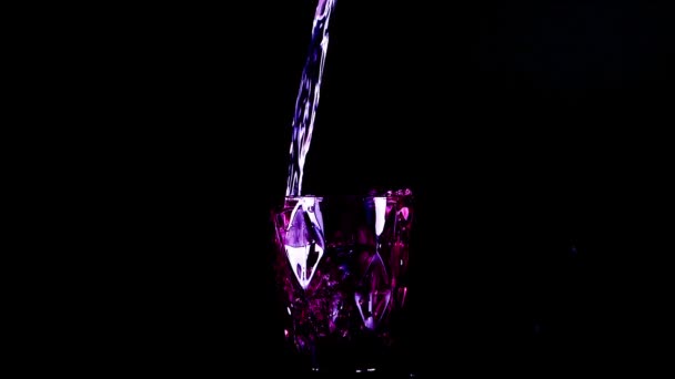 Jet Water Poured Glass Goblets Black Background Creates Splash Water — Stock Video