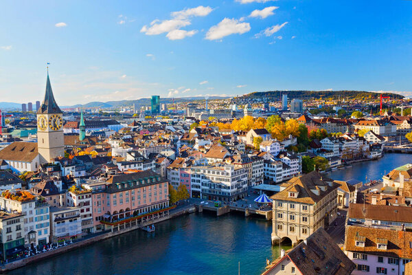 Famous Zurich city during autumn, swiss Alps, Switzerland
