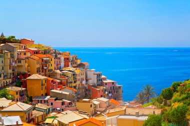 Cinque Terre, Liguria, İtalya 'daki renkli köy Manarola' nın panoramik manzarası