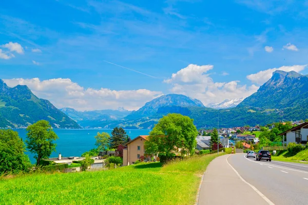 Vista Lago Lucerna Alpes Suíços Switzerlan — Fotografia de Stock