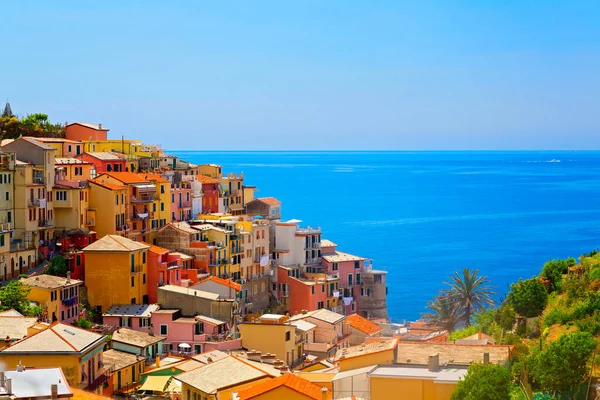 Cinque Terre, Liguria, İtalya 'daki renkli köy Manarola' nın panoramik manzarası