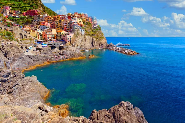 Vista Panorámica Colorida Aldea Manarola Cinque Terre Liguria Italia —  Fotos de Stock