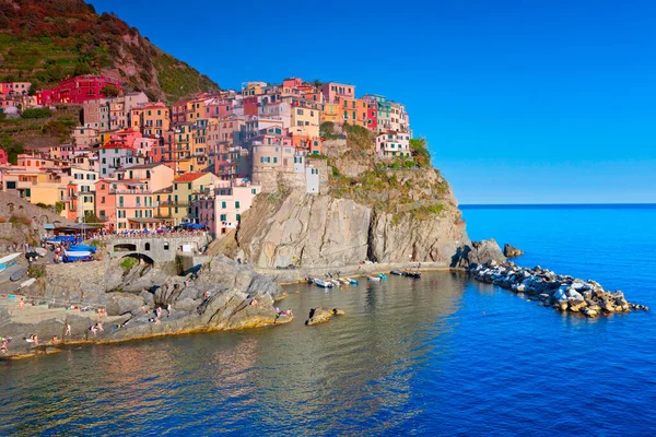 Vista Panorámica Colorida Aldea Manarola Cinque Terre Liguria Italia —  Fotos de Stock