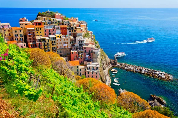 Vista Panorâmica Colorida Vila Manarola Cinque Terre Ligúria Itália — Fotografia de Stock