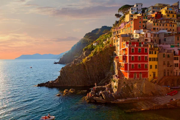 Vista Panorâmica Colorido Village Riomaggiore Cinque Terre Ligúria Itália — Fotografia de Stock