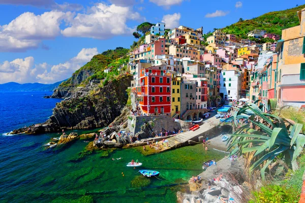 Vista Panorâmica Colorido Village Riomaggiore Cinque Terre Ligúria Itália — Fotografia de Stock