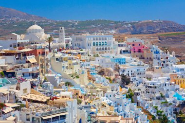 Santorini, Cyclades Adası, Yunanistan 'ın panoramik manzarası