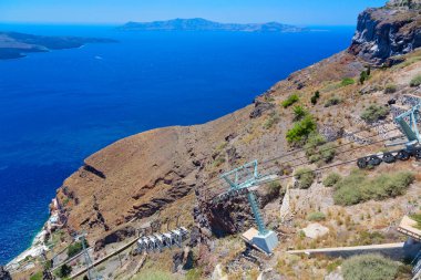 Santorini, Cyclades Adası, Yunanistan 'ın panoramik manzarası