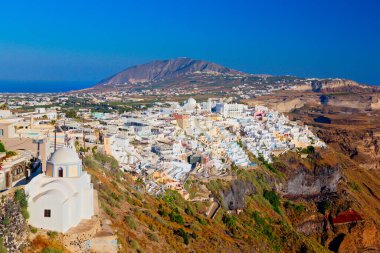 Santorini, Cyclades Adası, Yunanistan 'ın panoramik manzarası