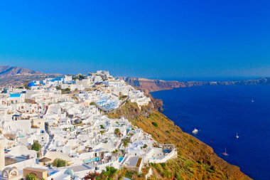 Santorini, Cyclades Adası, Yunanistan 'ın panoramik manzarası