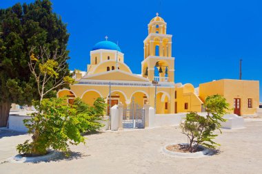 Santorini, Cyclades Adası, Yunanistan 'ın panoramik manzarası