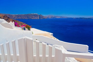 Santorini, Cyclades Adası, Yunanistan 'ın panoramik manzarası