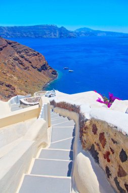 Santorini, Cyclades Adası, Yunanistan 'ın panoramik manzarası