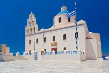 Santorini, Cyclades Adası, Yunanistan 'ın panoramik manzarası