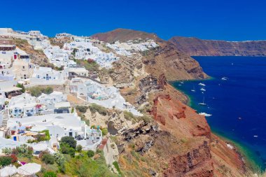 Santorini, Cyclades Adası, Yunanistan 'ın panoramik manzarası