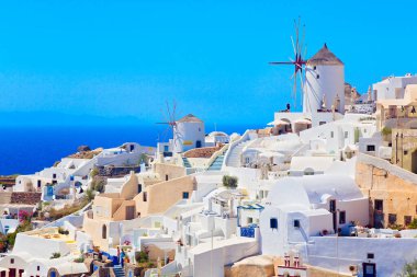 Santorini, Cyclades Adası, Yunanistan 'ın panoramik manzarası
