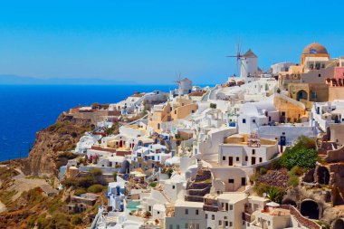Santorini, Cyclades Adası, Yunanistan 'ın panoramik manzarası