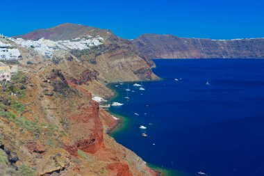 Santorini, Cyclades Adası, Yunanistan 'ın panoramik manzarası