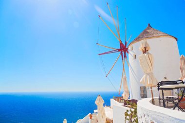 Santorini, Cyclades Adası, Yunanistan 'ın panoramik manzarası