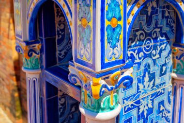 İspanya, Seville 'deki Ünlü Plaza de Espana' nın detayları