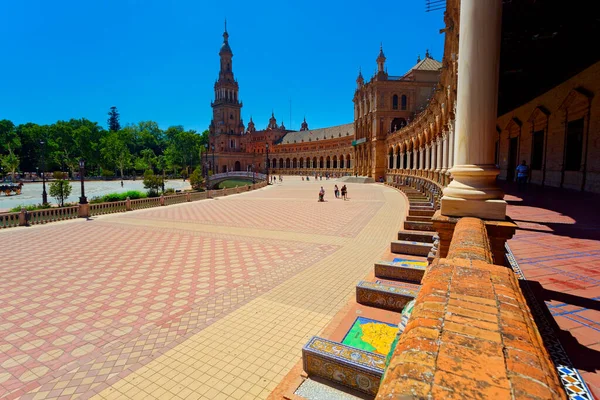 Híres Plaza Espana Sevillában Nyáron Spanyolországban — Stock Fotó