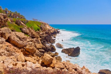 Kıbrıs, Paphos yakınlarındaki güzel sahil ve deniz manzarası