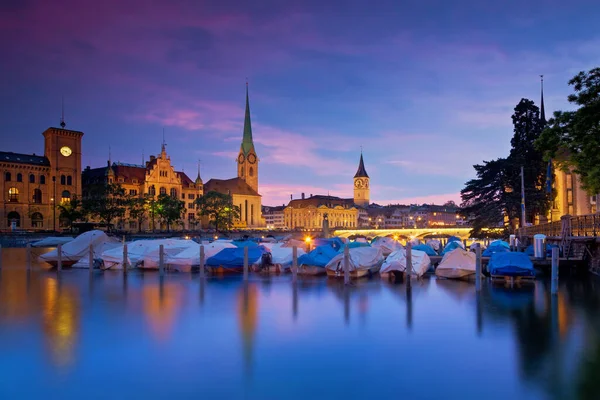 Famous Zurich city during twilight, Switzerland